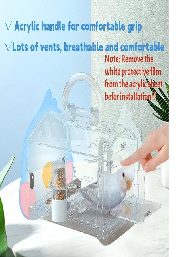 هامليدي قفص سفر صغير شفاف من هاميليديي لحمل الطيور الصغيرة، مع مجثم للوقوف، قفص خارجي محمول لطيور الحب والببغاء والسنونو والحسون - Image 5